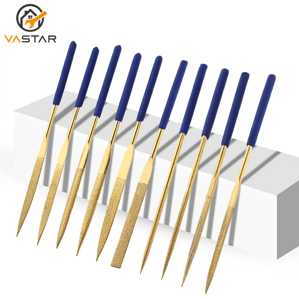 10pc Mini Needle File Set Titanium-coated Diamond Handy Tool Ceramic Crafts DIY Wood Rasp File Needle Jewelry Polishing Carving