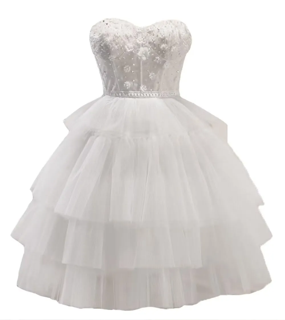 Korta hemkommande klänningar Tiered Applices Beading Lace-Up Tulle Ball Gown Cocktail Formal Eccque Eccque Cocktail Prom Party Graudation Gowns HC17