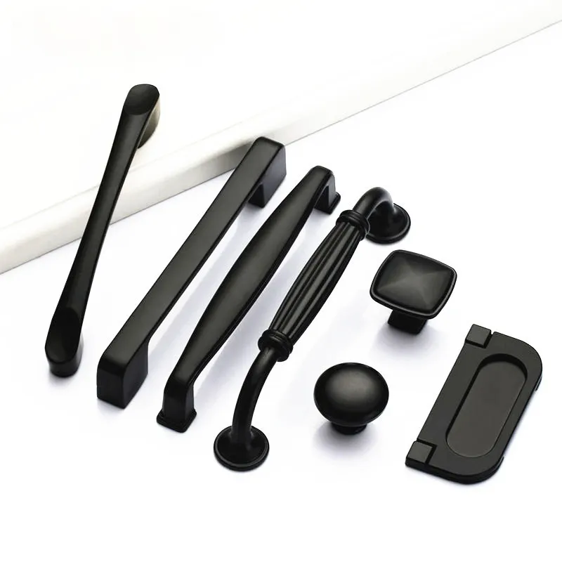 Modern Solid Single Hole Furniture Parts Hardware Accessories Drawer Door Handle American Black Kitchen Cabinet Wardrobe Handle