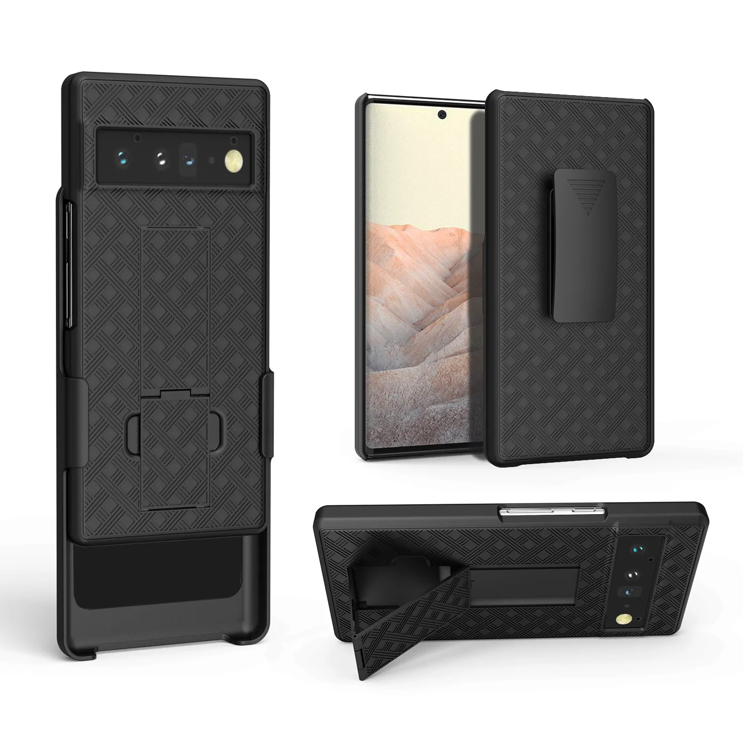 2in1 Hybrid Hard Shell Holster Combo Case with Google Pixel 6 Pro Belt Clip Case의 Kickstand Back 커버