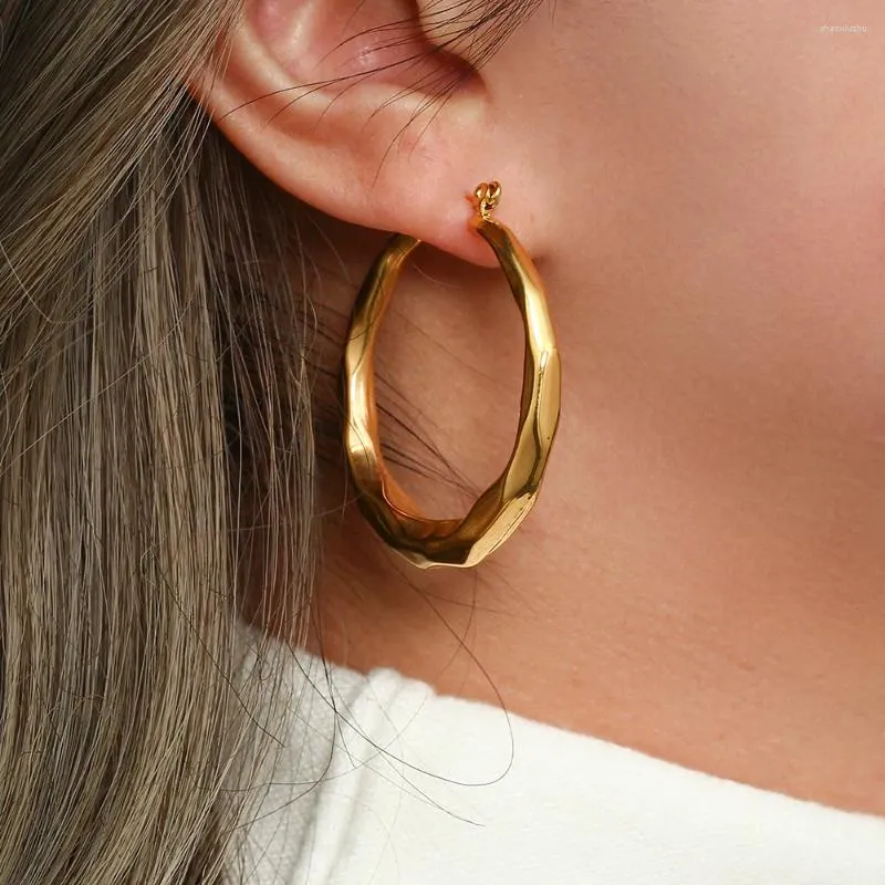 Hoop Earrings 2024 Hollow Light Weight Comfortable Cutted Surface Stainless Steel For Women 18K Gold PVD Plated Jewelry