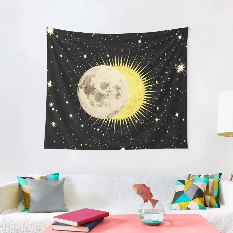 Tapisses imminents Eclipse / Sun Moon Stars Space Astronomy Tapestry Art Mural Room Decor pour les filles Décoration esthétique