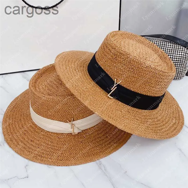 Gouden Buckle Straw Hat For Woman Designer strandhoeden zomer gras gras vlecht luxe heren platte bucket bob vacation sunhats casquette jedc
