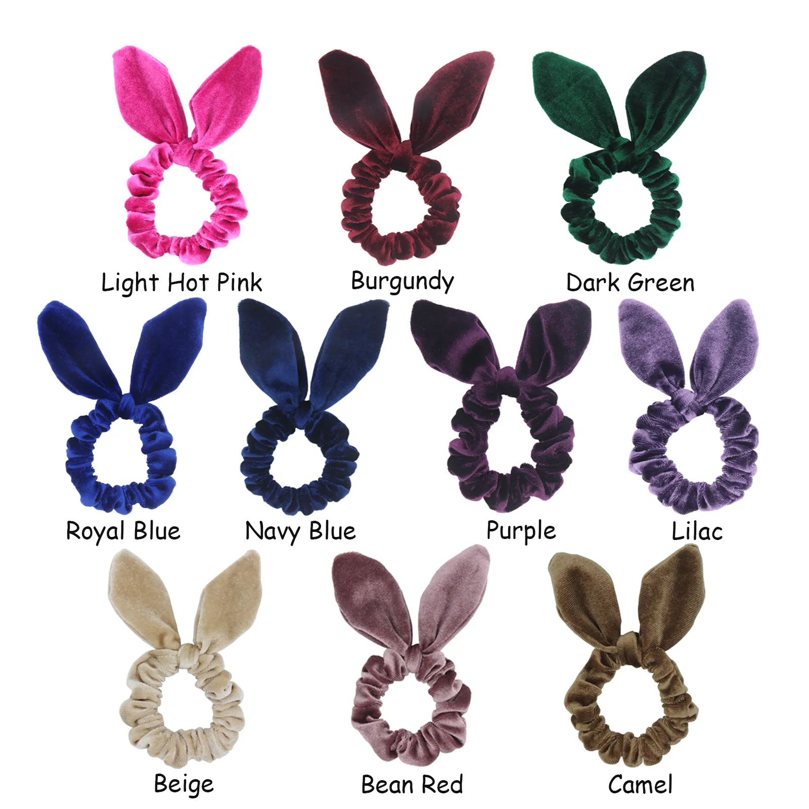 10pc mignon Velvet Bunny Orees Bands à cheveux élastiques Bowknot Ponytail Hair Hair Scrunchies Femme Accessoires