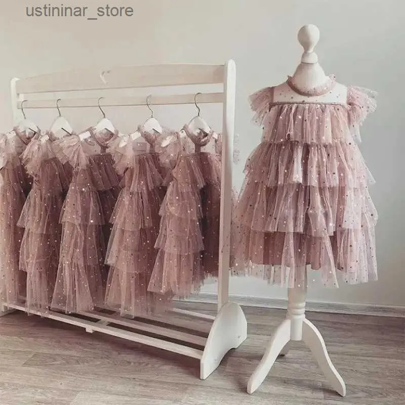 Robes de fille d'anniversaire de fête d'anniversaire robes pour les enfants pour enfants étoiles paillettes brillantes vestidos fille élégante soirée de bal de bal princesse d'été robes de bal l47