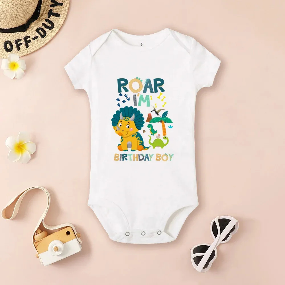 Dinosaur Boy Birthday Family Matching T Shirt Boy Dinosaur Theme Party kläder pappa mamma bror syster t-shirt topp baby bodysuit