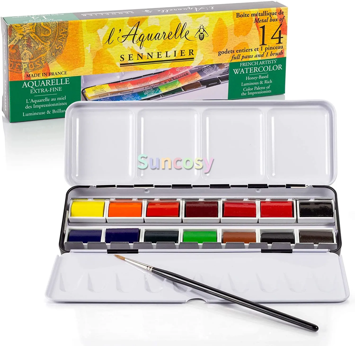 Sennelier - L'Avarelle Professional Aatercolor Paint Set (14 полных кастрюли) с портативной металлической палитрой коробкой