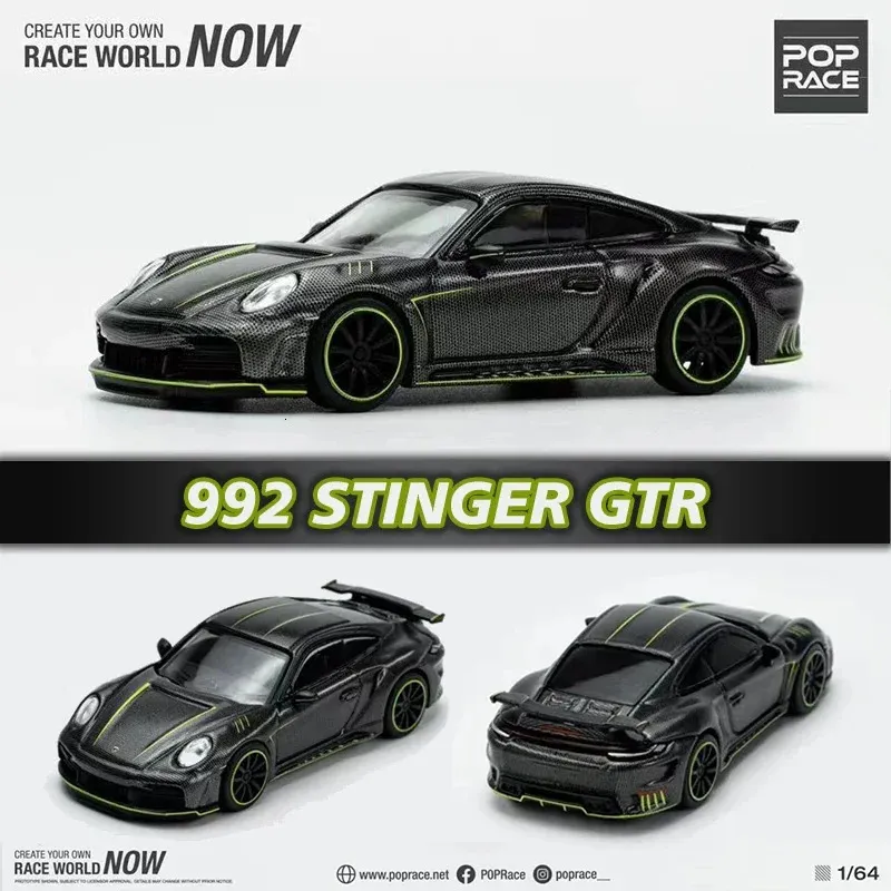 在庫のポップレース1 64トップカー992スティンガーGTRカーボンディーキャストジオラマカーモデルおもちゃ240402