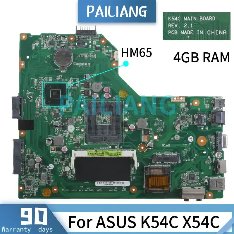 Carte mère Pailiang ordinateur portable carte mère pour ASUS K54C X54C Boîtier principal K54C X54C K54C K54LY K54HR REV.2.1 HM65 DDR3 Tised