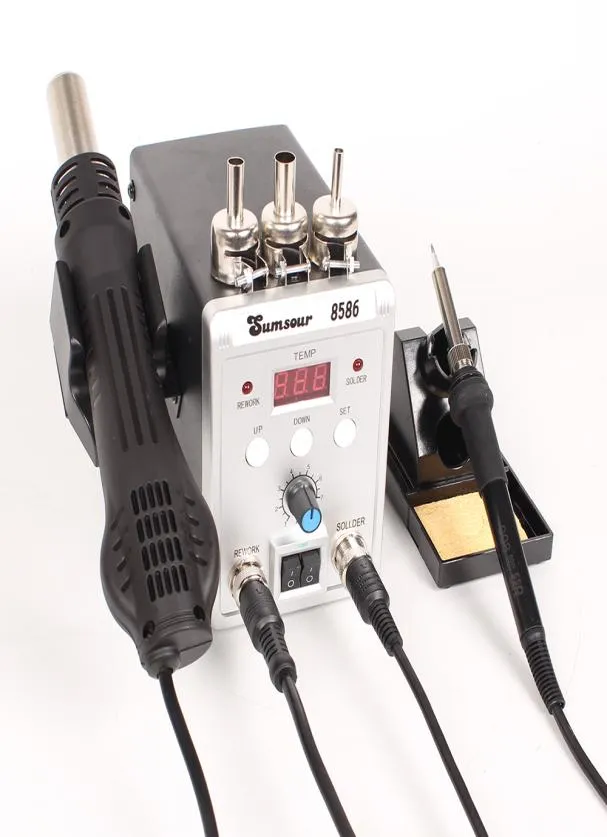 SMD Rework Soldering Station 8586 700W 2 in 1 Digital Display Air Soldering Iron 220V110V ESD Solder Repair Tool8988588