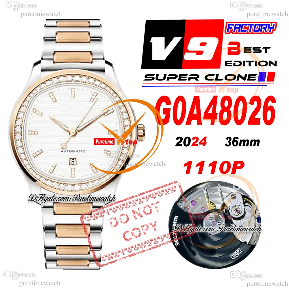 Polo Data G0A48026 Miyota M9015 Automatyczna Women Watch V9f 36 Dwucie Rose Gold Diamonds Bezel White Dial Bransoletka ze stali nierdzewnej Super Edition Ladie Puretime Ptpg