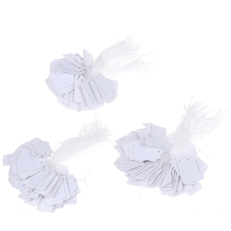 100/300 pezzi di carta bianca in bianco etichetta bianca Tie Tie String Strung Ticket Gioielli Merchandising Visualizza prezzi con stringa