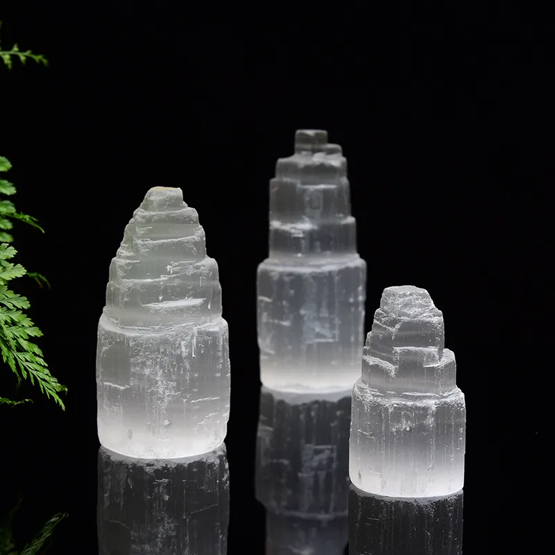 90-200g Natural Selenite Gypsum Lamp Natural Reiki Gypsum Tower Crystal Ore Ornaments Craft Decor Home DIY Gifts Mineral Decor