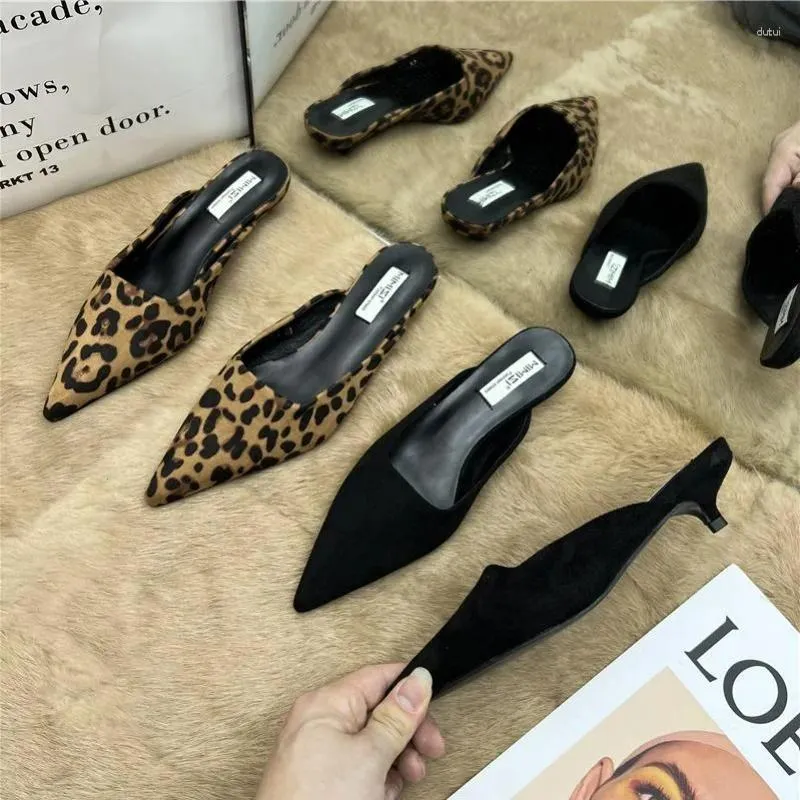 Slippers Pointed Toe Mules Fashion Leopard Print Women Casual Women's Shoes Low Heels Elegant Ladies Outdoor