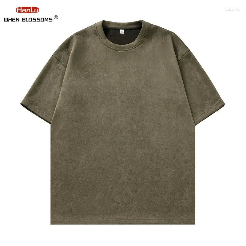 Camisetas masculinas de camurça de textura de textura para homens para homens no verão feminino colo sólido redondo do pescoço