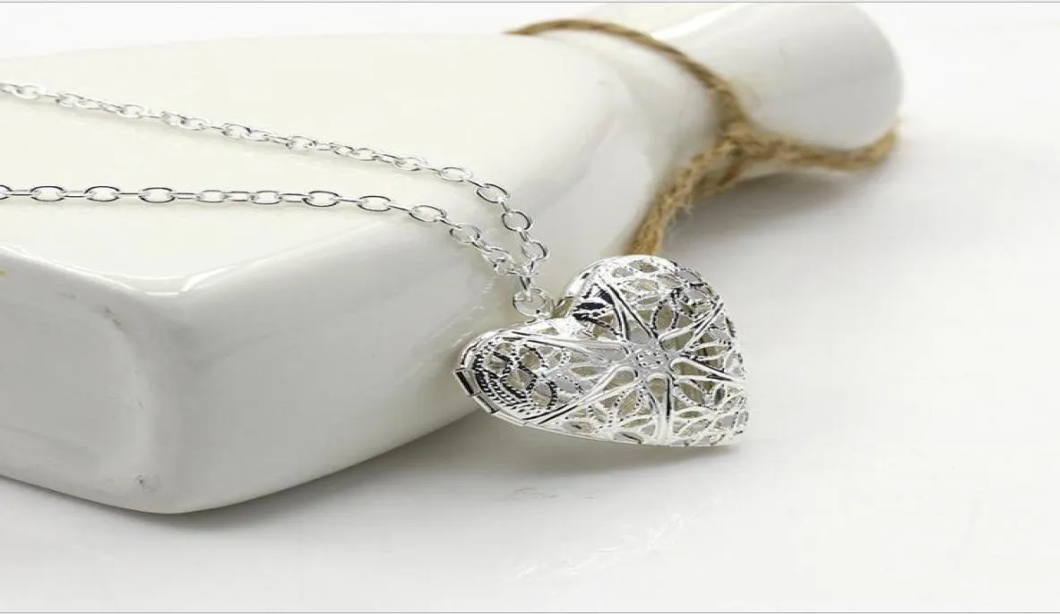 Medaillekhanger kettingen snijden holle hart ketting po frame minnaars cadeau zilveren sieraden voor bruids bruiloft ketting3398503