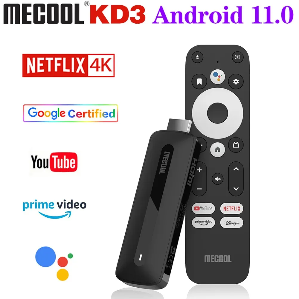 ボックスグローバルメクールKD3スマートテレビスティックNetflix 4Kテレビボックスアンドロイド11 ATV Google認定AMLOGIC S905Y4 2GB8GB DDR4 WIFI BT TV DONGLE