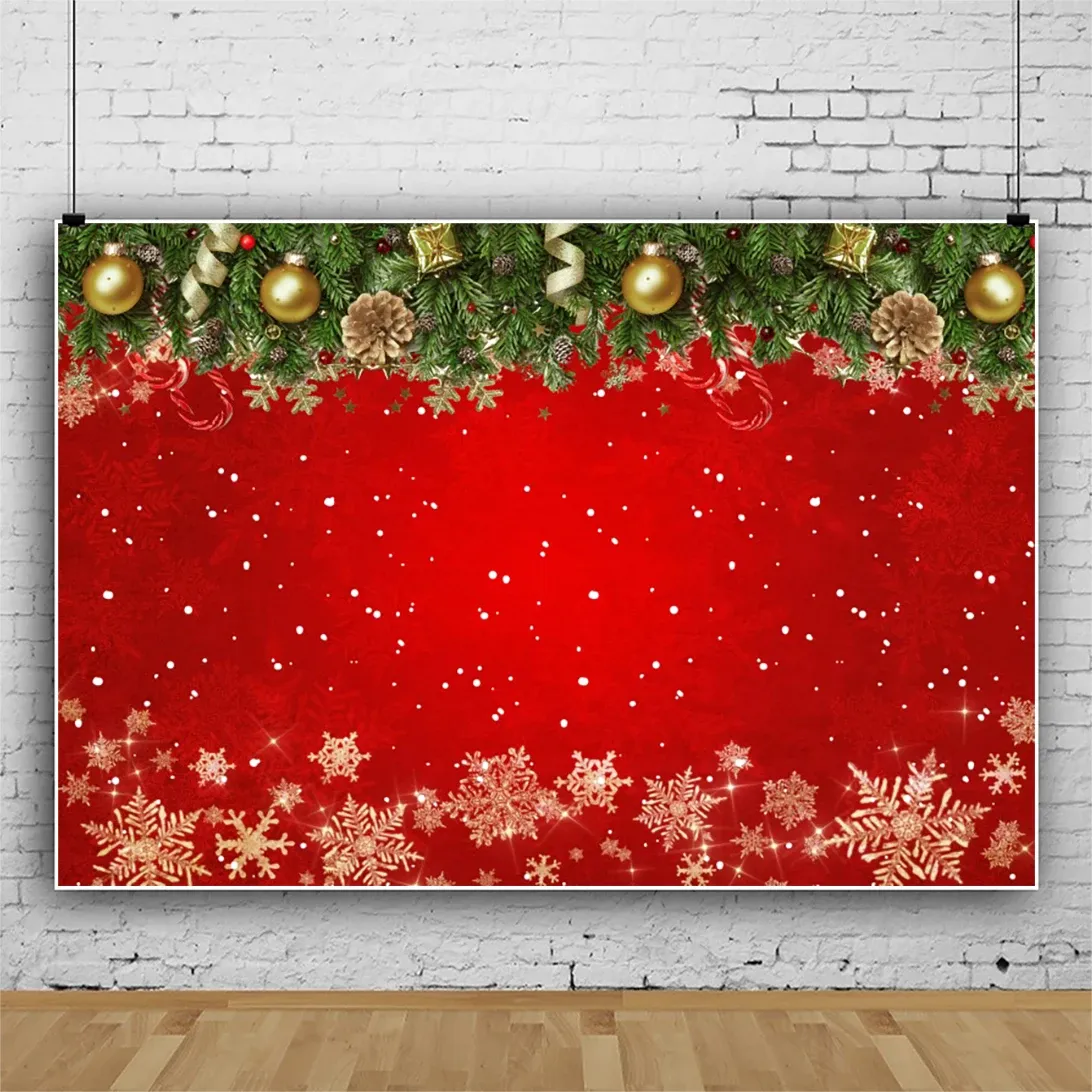 Christmas Photo Backdrop Winter Snowflake Photography Backdrop Red Merry Photography Background Ornaments Photo Booth Props