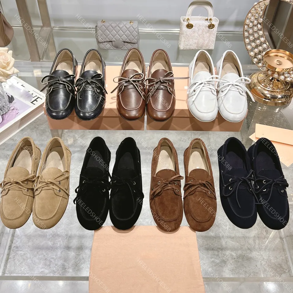 Save Big on Bulk Designer Womens Flat Shoes Designers Womens Cowhide  Leather Flats Cashmere Patchwork Lace Up Ballet Loafers Round Toe Casual  Dress ...