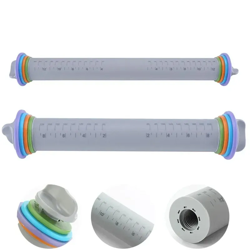 Non-stick Fondant Roller Embossed Rolling Pin Silicone Cake Pastry Adjustable Dough Roller Baking Noodles Bakeware Tools