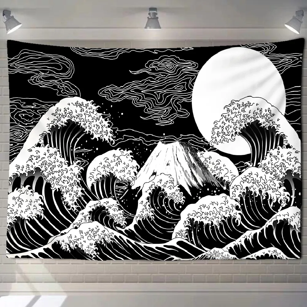 Japon Kanagawa Tapisserie imprimée Yamayang Big Wave Painting Tapestry Polyester Bohemian Bedpread Yoga Mat couverture Home Decoratio