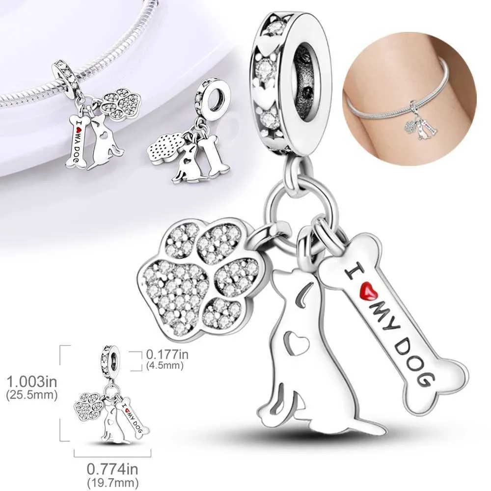 Pendanthalsband silver 925 Original Dangle Charms Pet Lucky Clover Fit Original Armband Halsband Pendant Pärlor för kvinnliga smycken gåva 240410