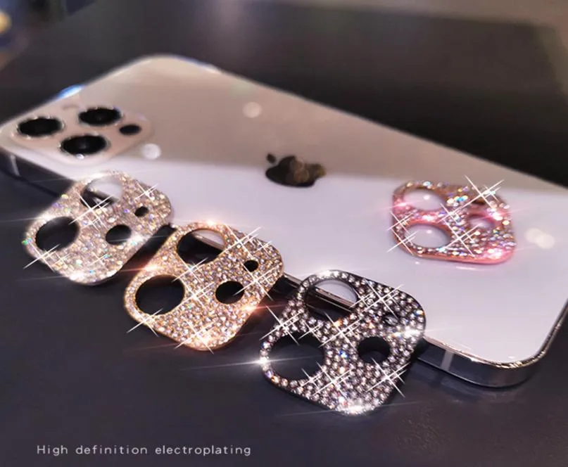 For iPhone 12 Pro Luxury 3D Glitter Diamond Bling Rhinestone Camera Lens Protector 11 13 Max mini Stickers9990058