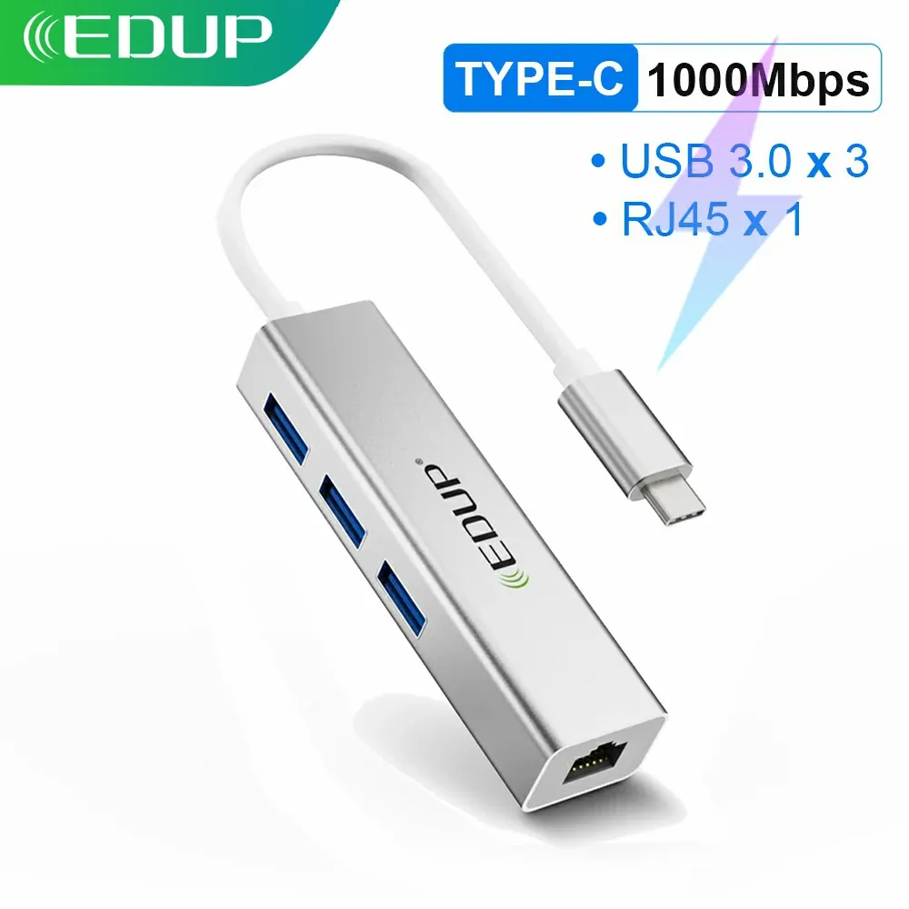 Hubs EDUP USB Type C HUB USB 3.0 to RJ45 Adapter Thunderbolt 3 Dock for PC Laptop Computer Ethernet Accessories USBC 3.1 Splitter
