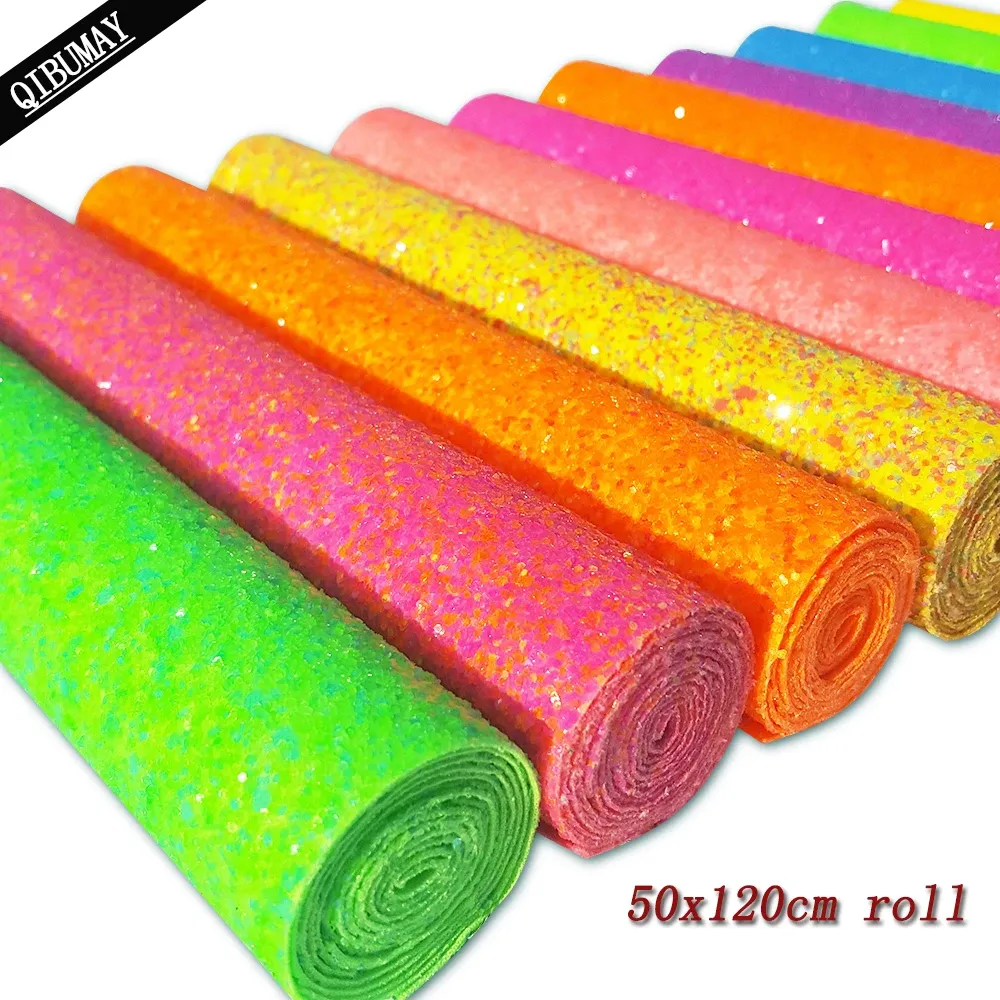 Qibu 50x120cm klobig Glitzer Stoff rollen farbenfrohe dicke synthetische Lederzubehör Diy Hair Bow Materialien handgefertigte Geschenktüten