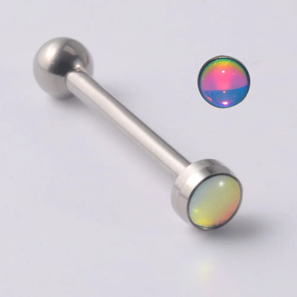 1 st ASTM F136 G23 Titanium Flash Film Tongue Barbell Ring Epoxy Sexig Glitter Bling Beautiful Tongue Piercing Jewelry 14G