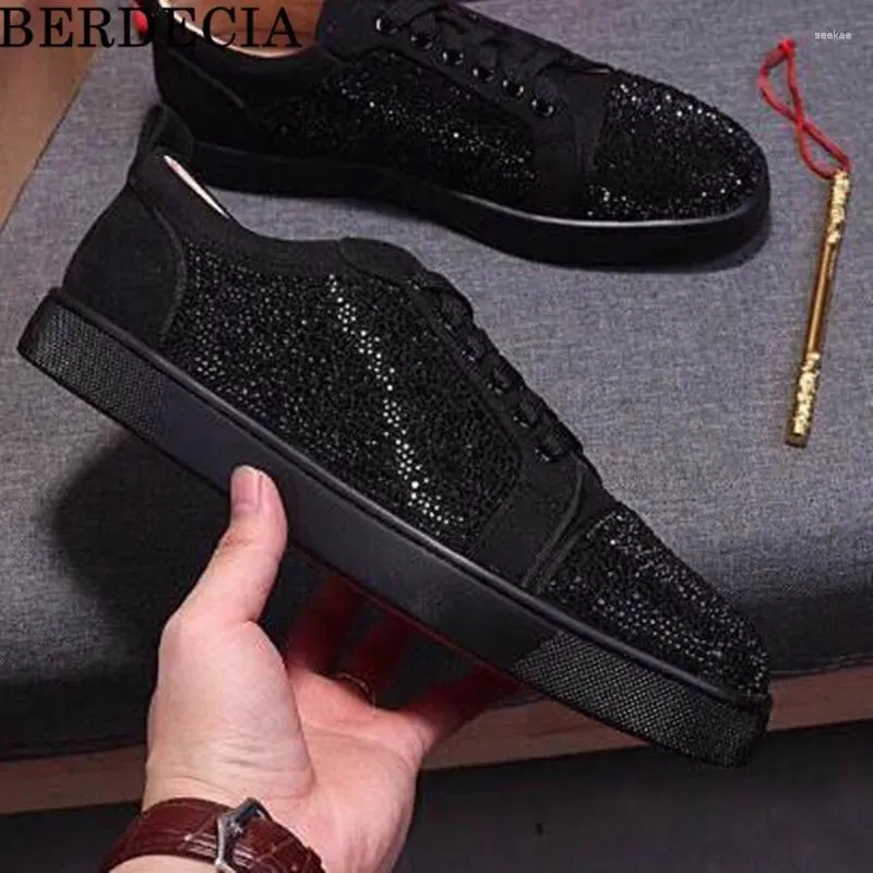 Casual Shoes Shiny Crystal Flock Leather Spring Flats Male Leisure Style Classic Black White Lace-Up Zapatos De Hombre Sneakers For Men