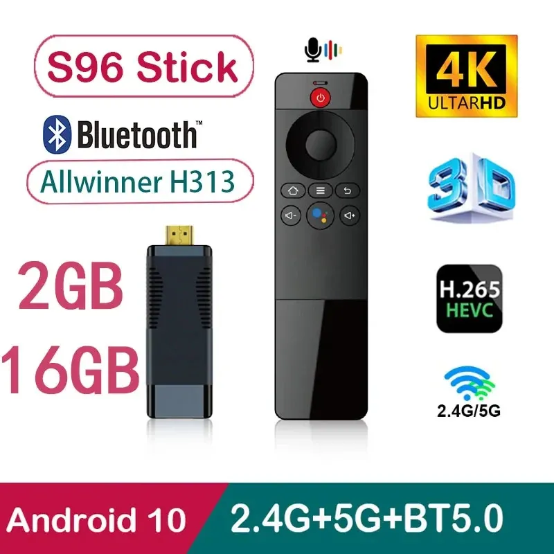 コントロールS96スマートテレビスティックAndroid 10 AllWinner H313 4G 5G WiFi Voice Remote Control BT 5.0 UHD 4K 3D H.265 2GB 16GB TV BOX IPTV