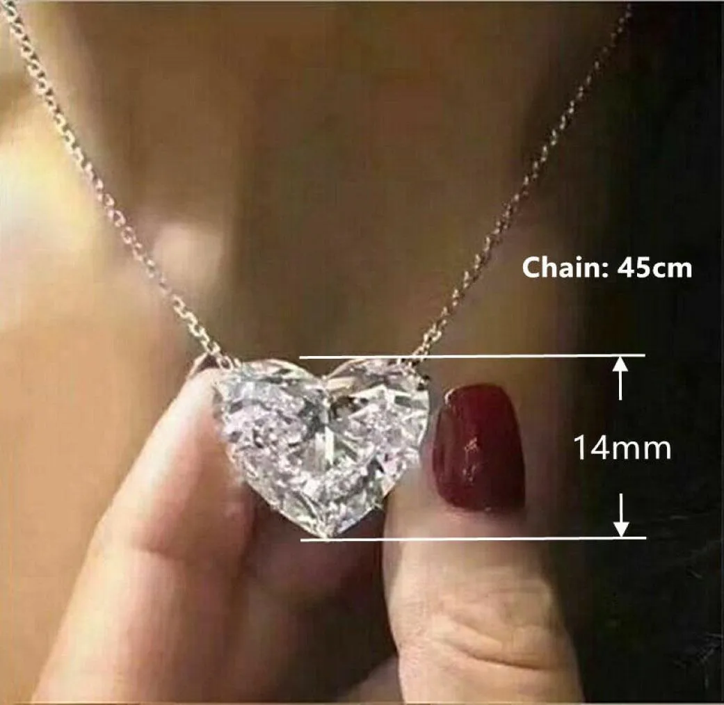 Fashion Heart 925 Silver Necklace Pendant for Women White Sapphire Jewelry Gift5445284