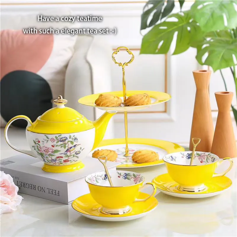 Pastoral Bone China Tea Set Porcelain Scented Tea Cup Ceramic Pot Floral Teapot Set Cafe Mug Coffee Cup Teacup Teaset Teaware