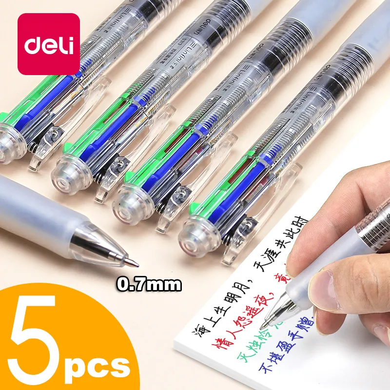 Deli Multicolor Pens 4-in-1ボールポイントペン学校の学生オフィス用の文房具用サプライ用ゲルペンセットのための0.7mmカラーインク補充