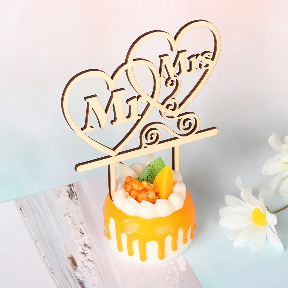 "Mr and Mme" Vintage Rustic Wedding Cake Topper Laser Couper Lettres de mariage Décorations de gâteau de mariage Favors Supplies Cadeaux de fiançailles