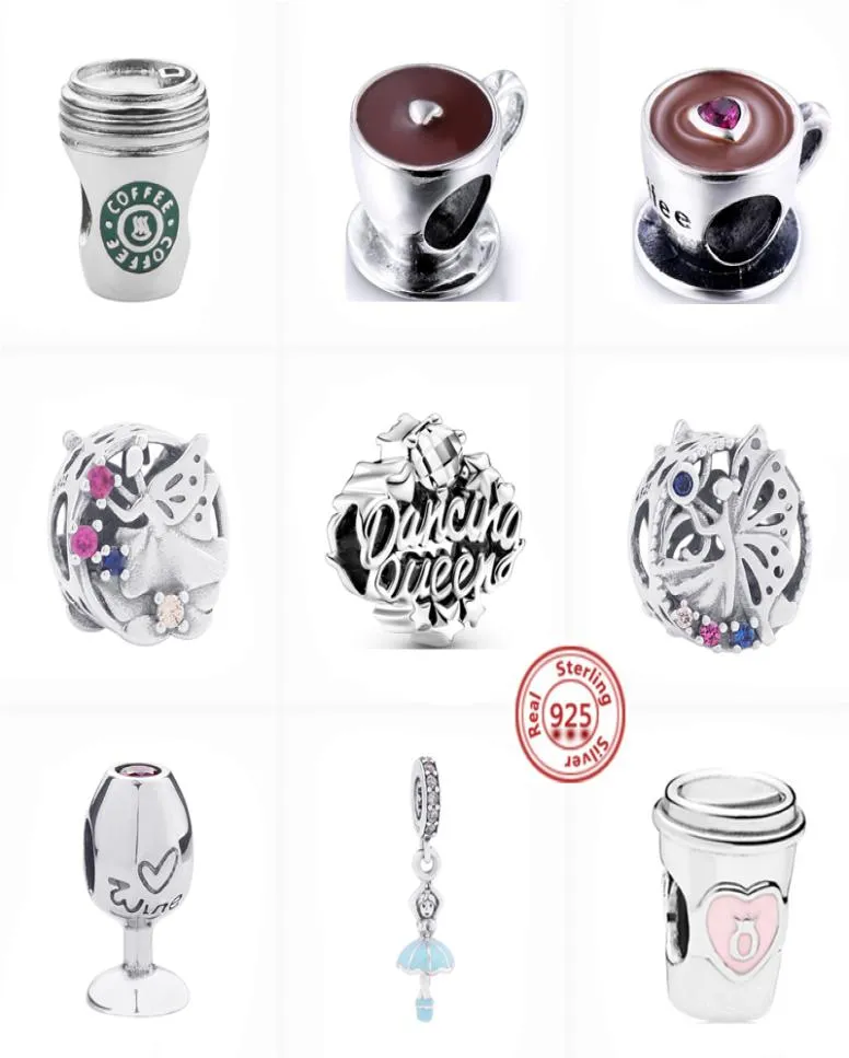 Original 925 Silver Dancing Queen Wine Coffee Cup Beads Fit Charms Silver 925 Bracelet Accessories Women DIY Jewelry6078669