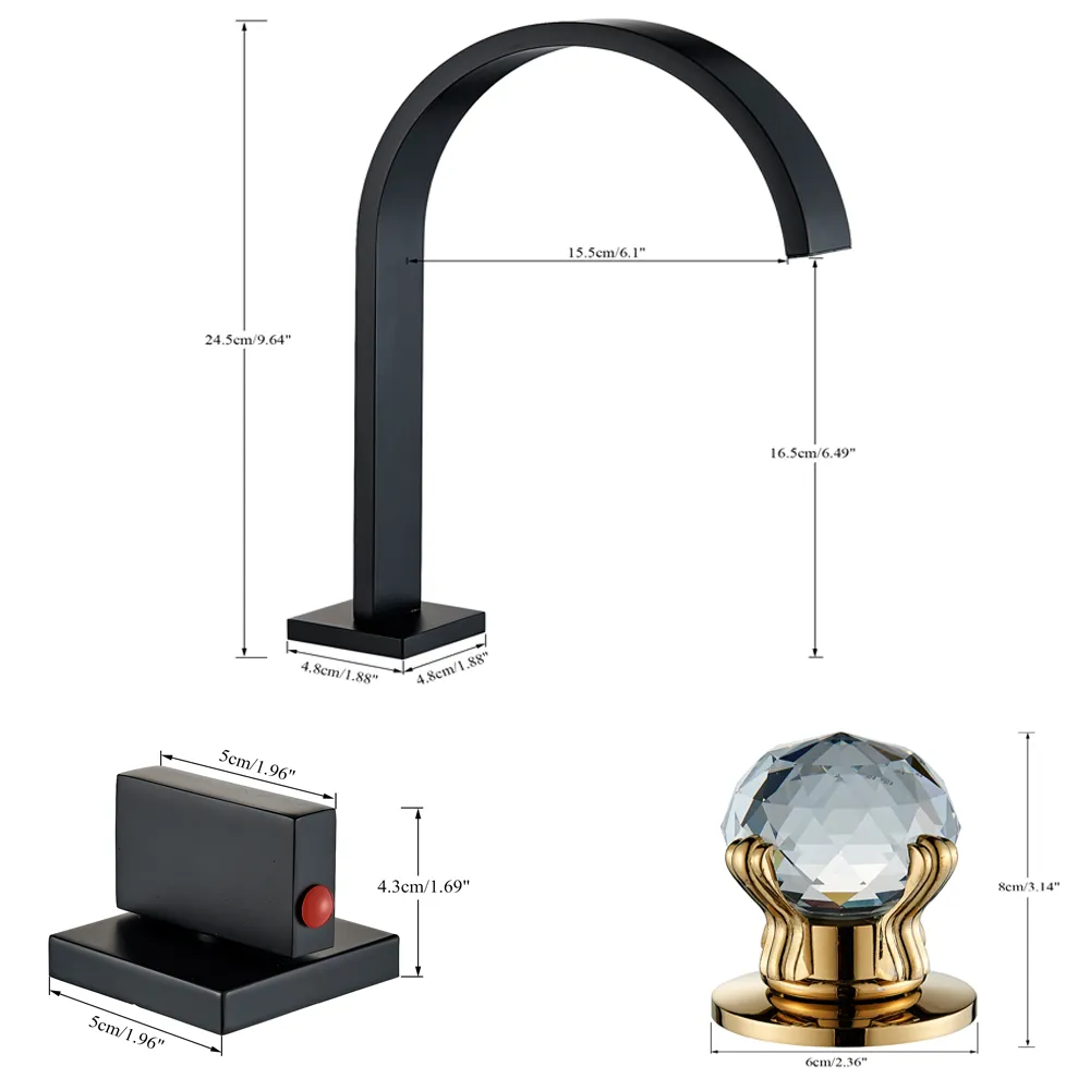 Ulgksd Hot Cold Water Basin Faucets Deck Mounted Square Bathroom Sinkタップダブルハンドル3ホールミキサータップバスルーム用品用