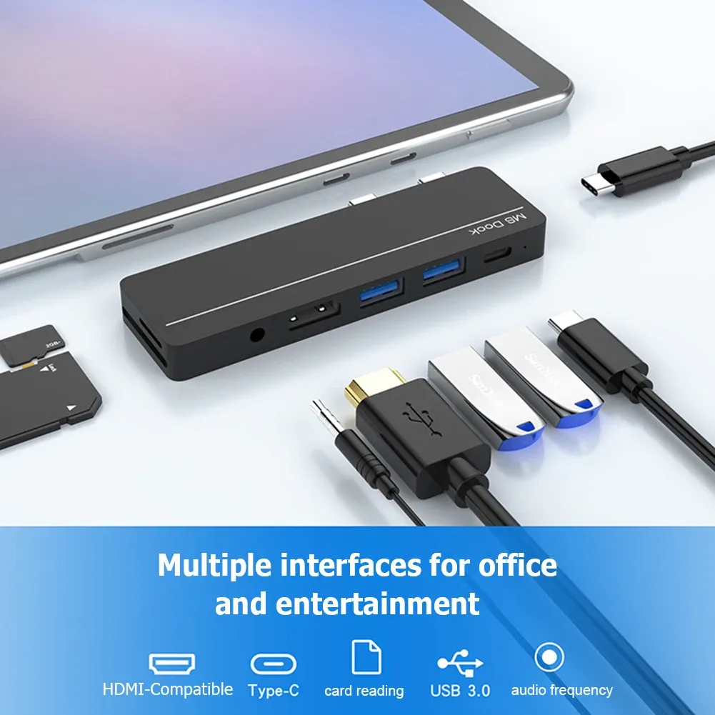 Hubs USB C Hub dla Surface Pro8 Dock Card Reader 4K HDMIcompatible RJ45 Gigabit Ethernet PD Adapter USBC SD/TF dla Surface Pro X/8