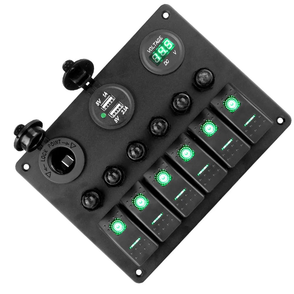6 Gang Rocker Switch Panel With Dual USB Ports DC 12V/24V Car Marine ...