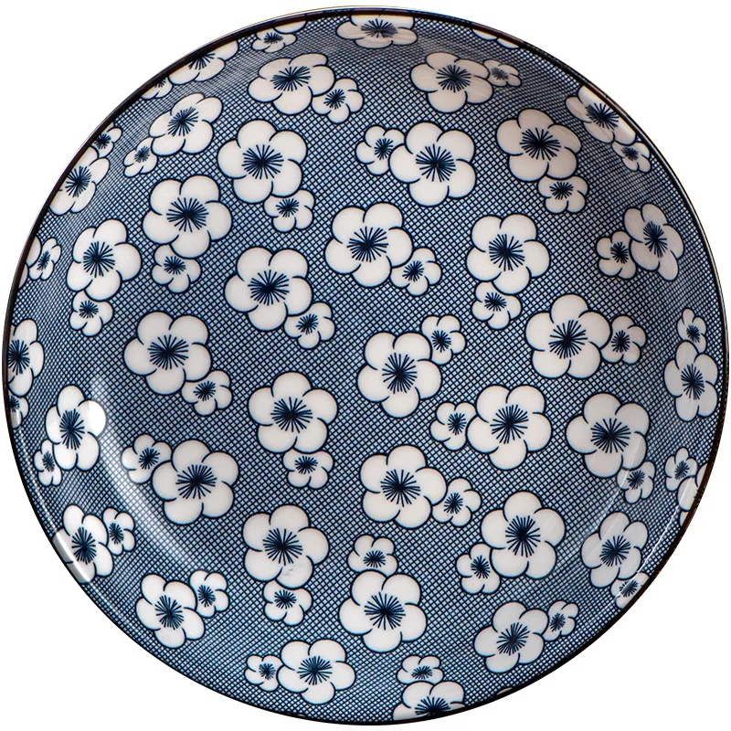 Bols de porcelaine bleu et blanc de table de table de table de style japonais ensemble pour le petit déjeuner à la maison Assiettes en céramique et bols Gift