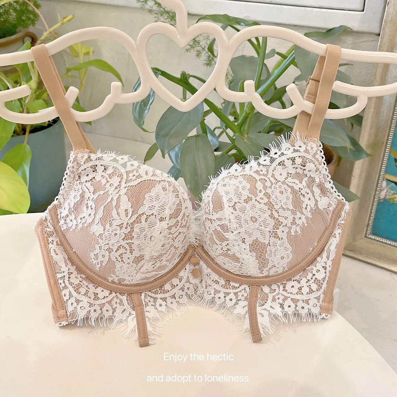 Lace lingerie women's small chest gathered no steel ring comfortable bra close-up breast adjustment bralette underwear set