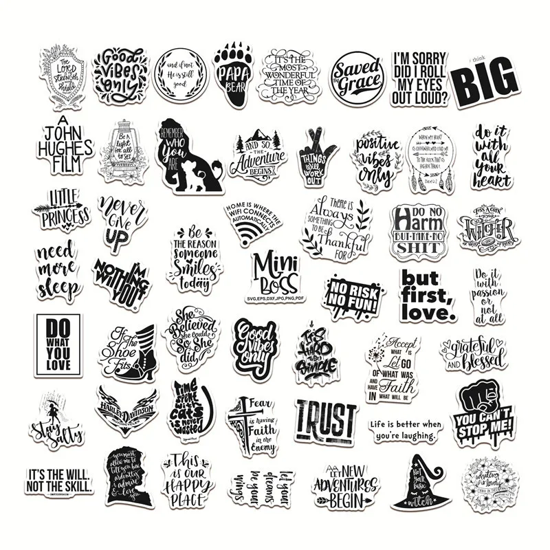 10/30/50 stcs Zwart Wit Motiverende Zinnen Sticker Inspirerend Life Quotes Stickers DIY Laptop Scraptop -graffiti -stickers