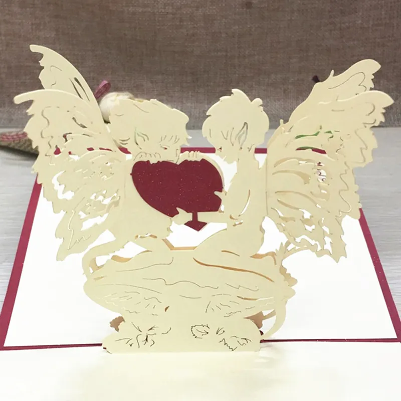 1pcs Angel Heart Laser Cut Paper Greeting 3D  Up Kirigami Card Wedding Invitation Birthday Valentine`s Day Postcards Gifts (4)