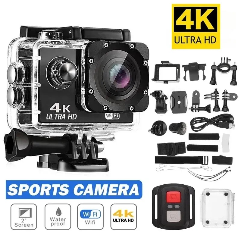 Kameralar Ultra HD 4K Eylem Kamerası 30fps 170D Sualtı Kask Su Geçirmez 2.0inch Ekran WiFi Uzaktan Kumanda Spor Video Kamera Pro