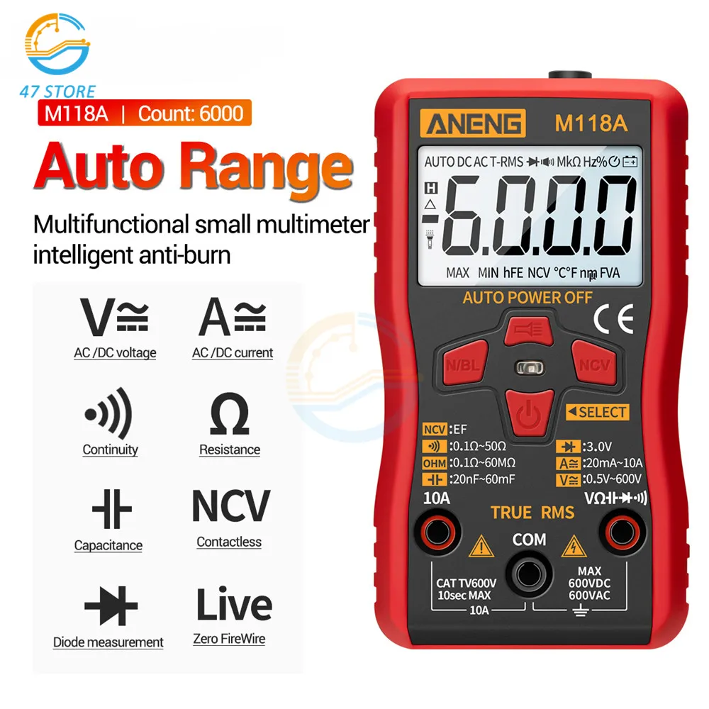 M118A Multimètre numérique AC / DC True RMS Volt Amph OHM RÉSISTANCE DE TENSAGE UNIVERSEL