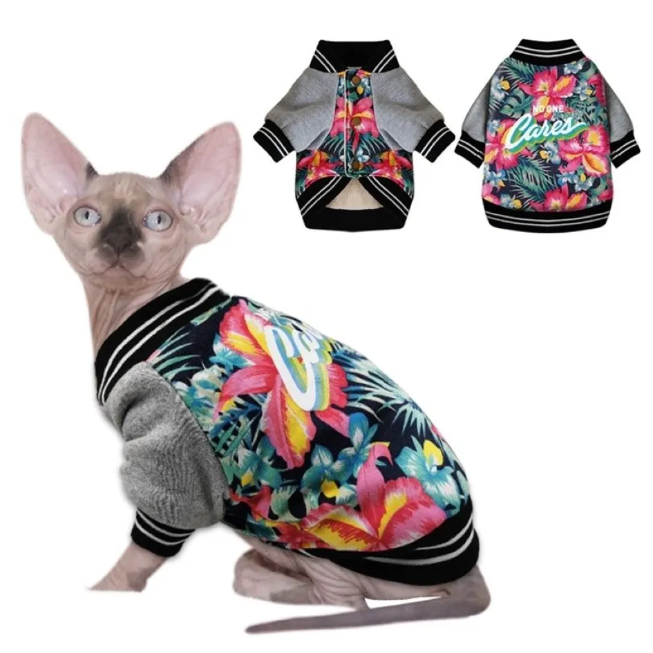 Autumn Winter Pet Cat Clothes Thicken Warm Cotton Puppy Pet Cat Coat Jackets Kostymer Tryckta kläder för små katter Dogs Sphynx 2303f