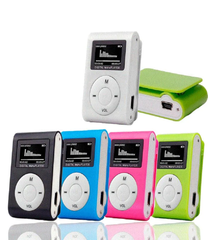 MP3 Player Mini USB Metal Clip Portable O LCD Screen Micro SD TF Card Lettore med hörlur Data Cable7745644