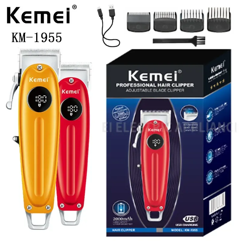 Trimmers Kemei Hair Clipper KM1955 Profesjonalne włosy Trimmer z LCD