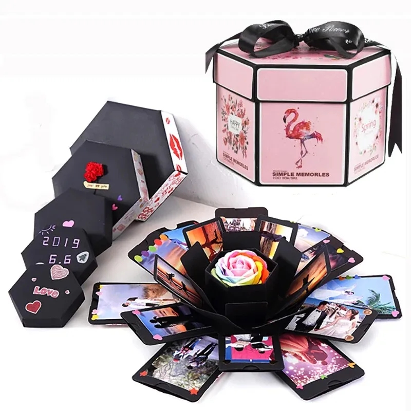 Новый 2024 Surprise Party Love Box Box Gift Explosion для юбилейной записки DIY фотоальбом рождественский подарок Droshipping - -